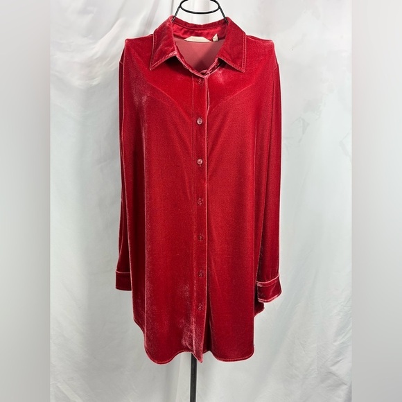 soft surroundings rust velvet boyfriend button down boyfriend shirt size S - Picture 1 of 6